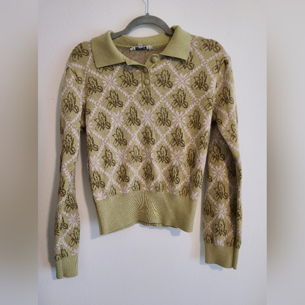 Simple Retro Olive Patterned Women's Sweater. Size L